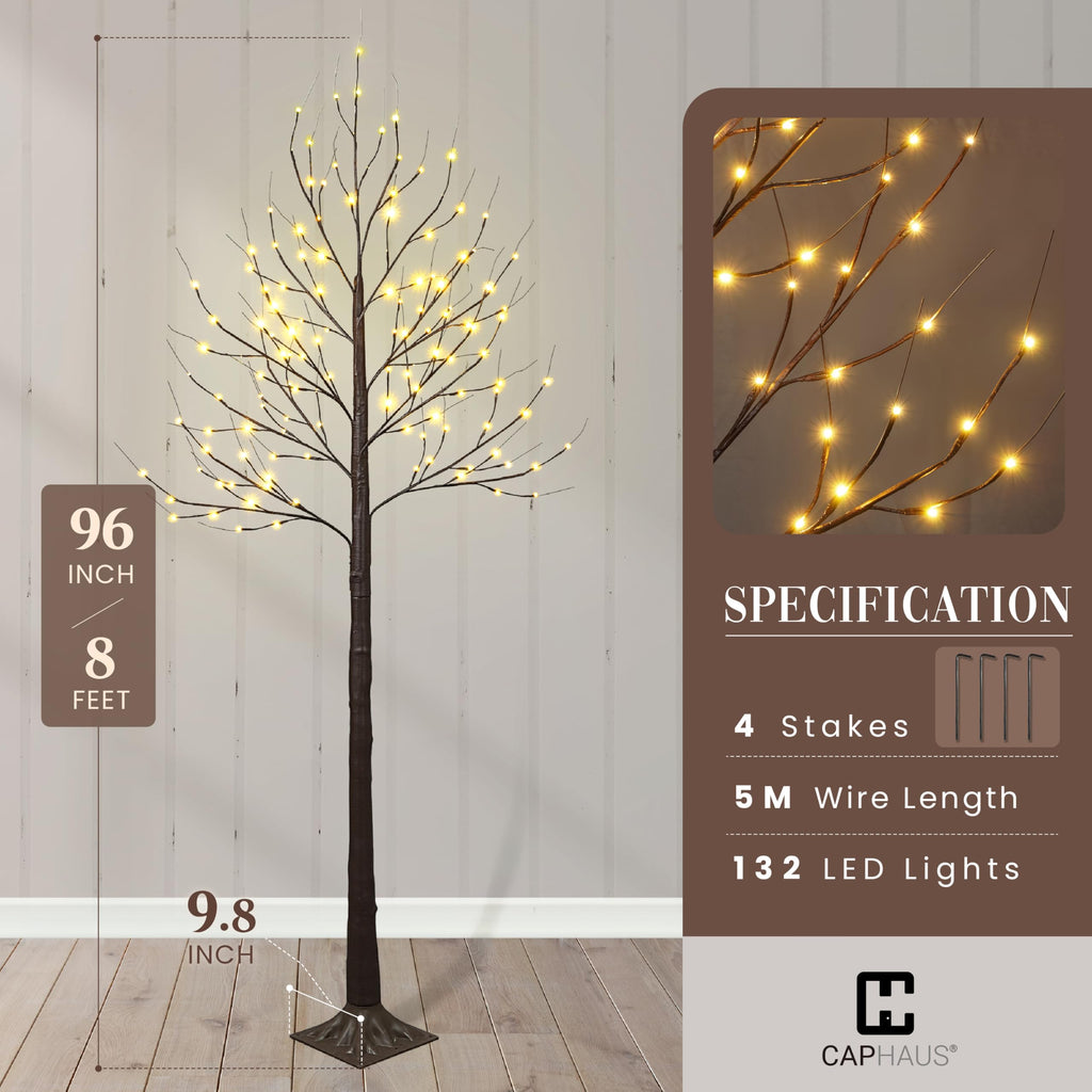 8 Ft Pre-Lit Twinkling Brown Birch Tree with 132 Warm White LED F691990
