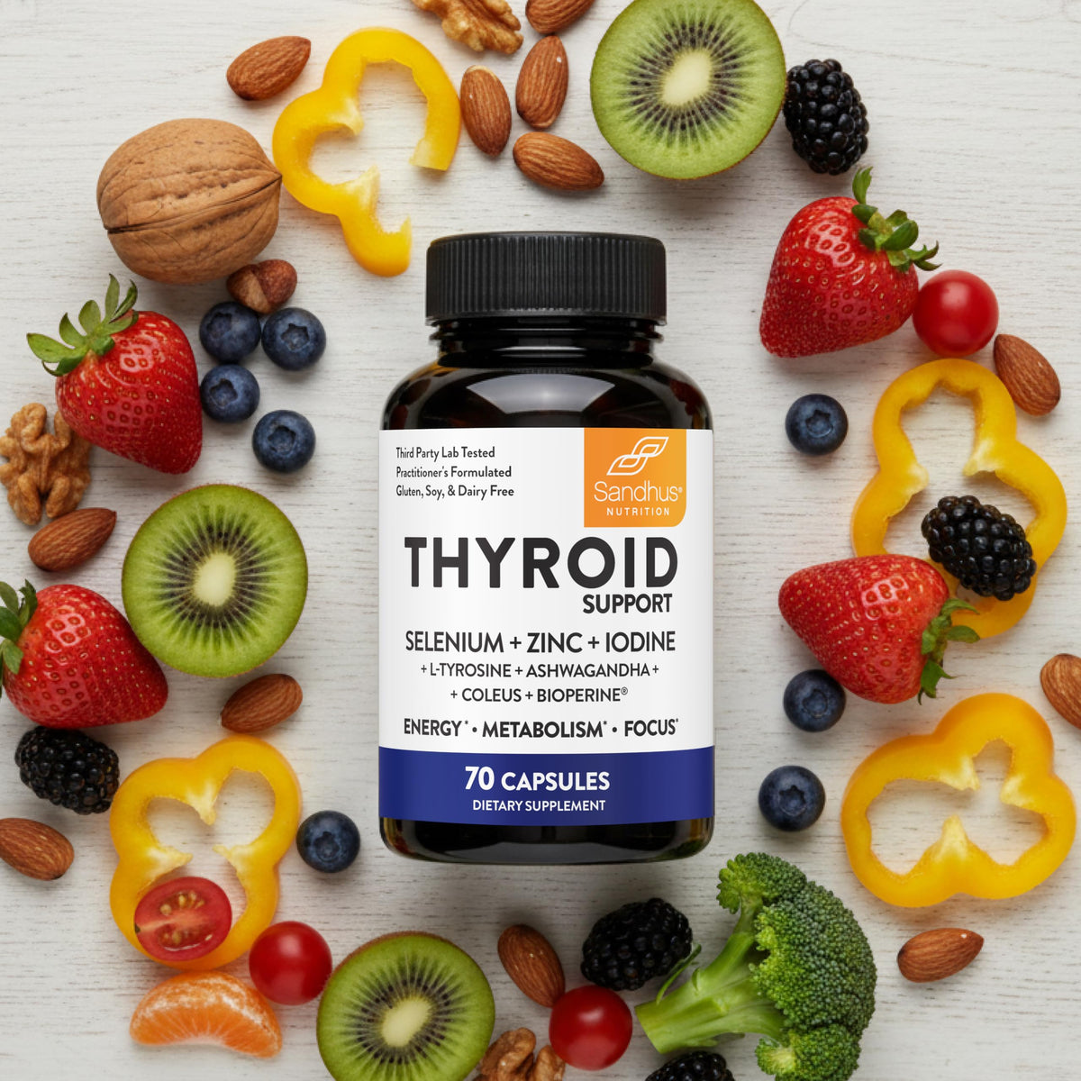 Thyroid Support with Selenium, Zinc, Iodine, L Tyrosine, Ashwagandha, 70 Count (Pack of 2) E4201