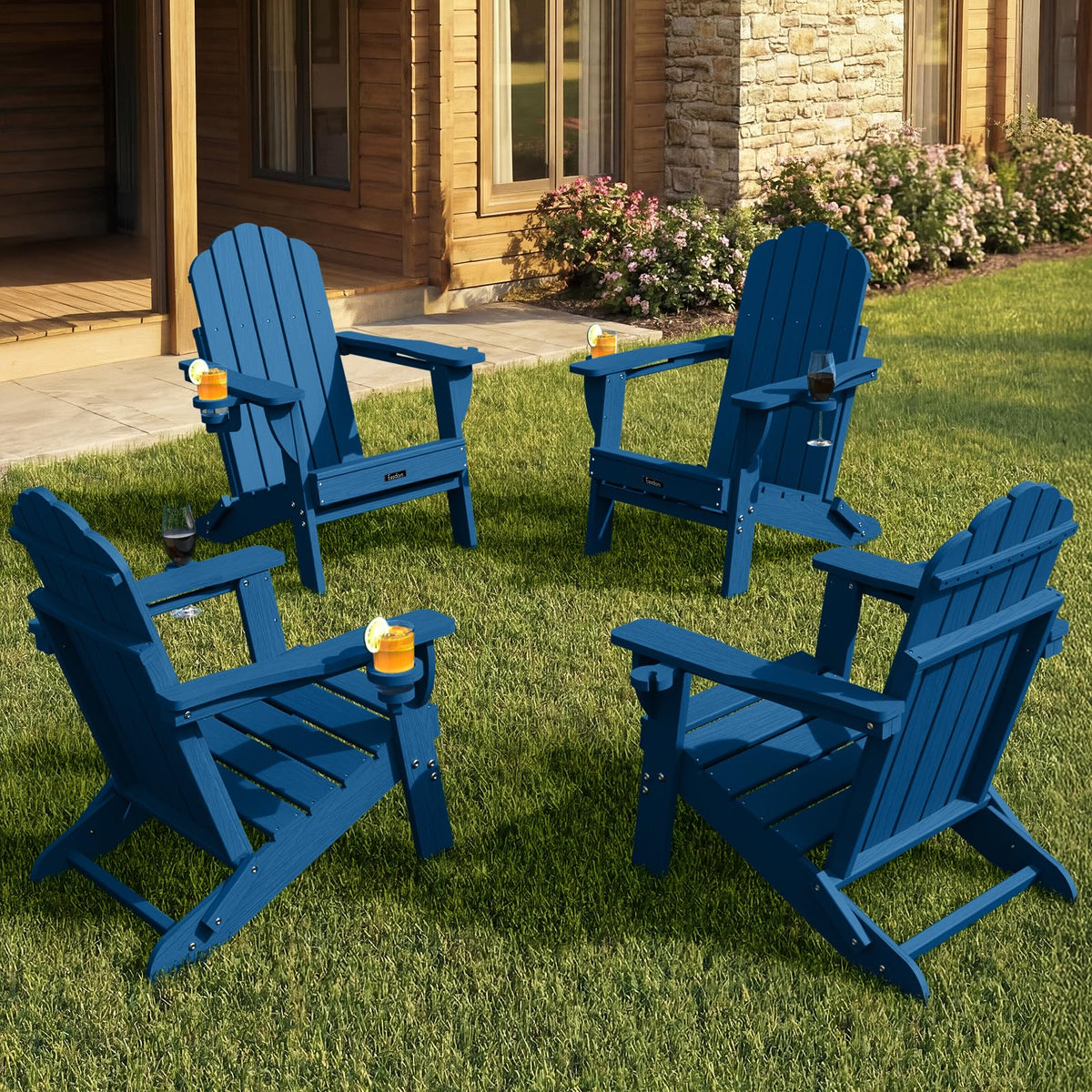 Folding Adirondack Chairs Set of 4 with 2 Cup Holders U9293