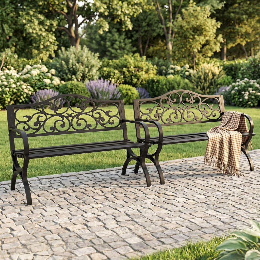 Black Metal Outdoor Bench Set of 2 K796655