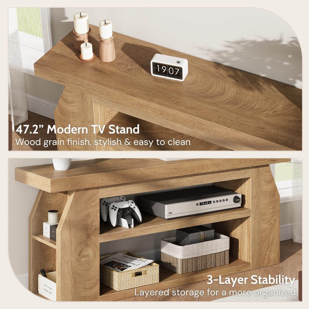 Oak 3-Tier Wood TV Stand for 55 Inch TV E816626