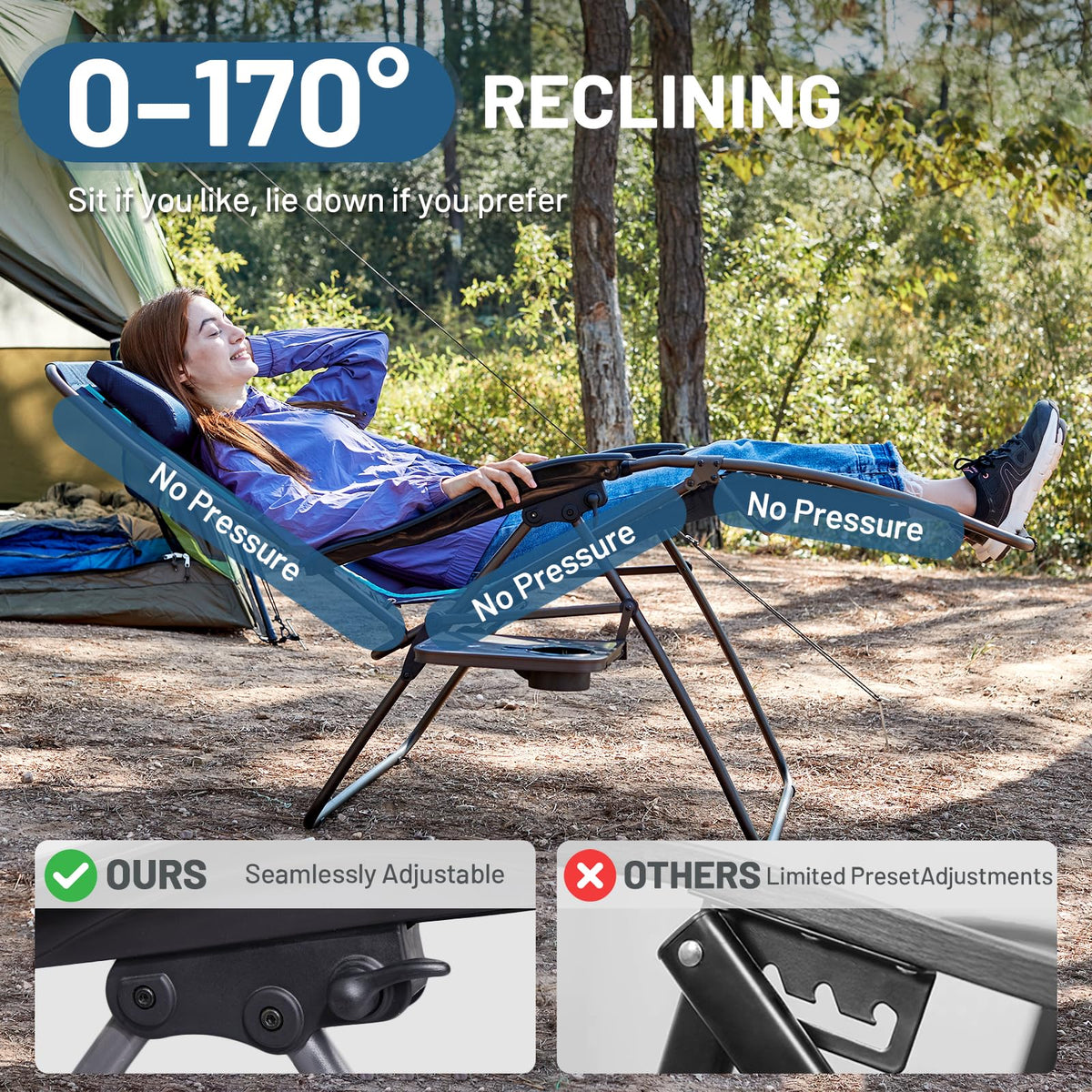 Oversized Zero Gravity Reclining Chair with Side Table, Blue 2 Pack Y20710