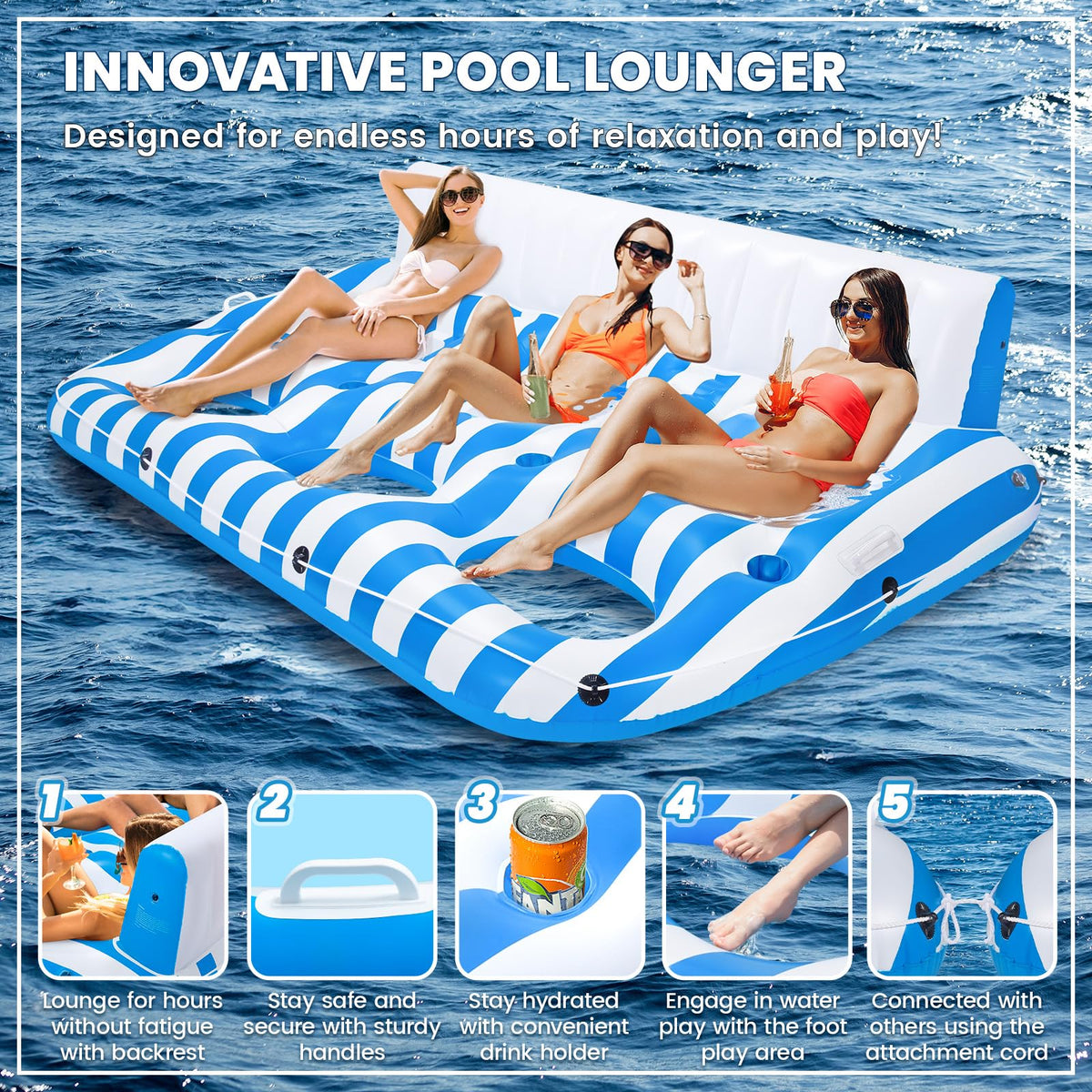 Inflatable Pool Lounger Float with Handles and Cup Phone Holder D4562